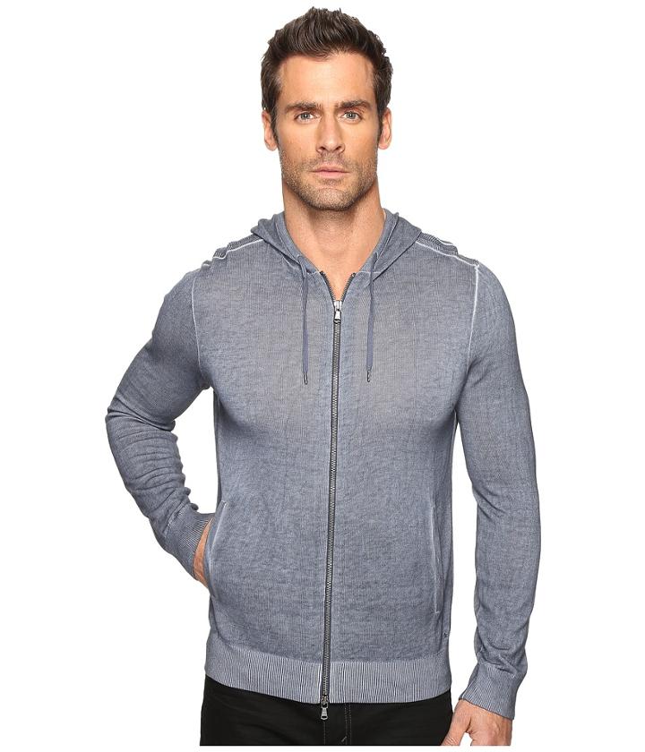 John Varvatos Star U.s.a. - Cold Dye Long Sleeve Zip Front Hoodie Sweater With Herringbone Stitch Details Y1427s4b