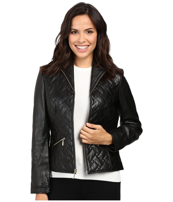 Cole Haan - Essential Quilt Zip Front Wing Collar Leather Jacket