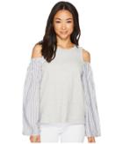 Two By Vince Camuto - Striped Bell Sleeve Mix Media Cold Shoulder Top