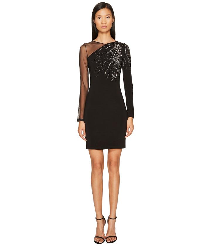 Just Cavalli - Long Sleeve Falling Stars And Mesh Dress