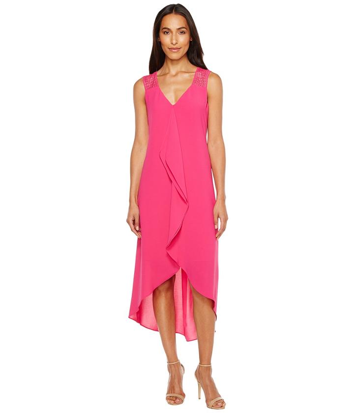 Adrianna Papell - Novelty Gauzy Crepe Corkscrew Shift Dress With Lace Detailing