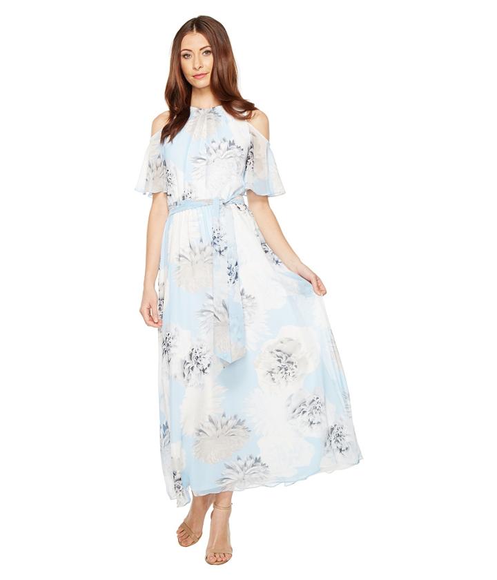 Calvin Klein - Printed Maxi With Cold Shoulder Flutter Sleeve Dress