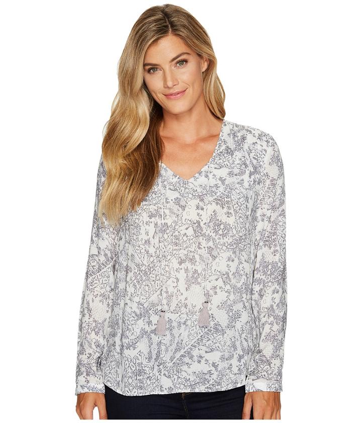 Tribal - Long Sleeve Printed Blouse W/ Tassel Details