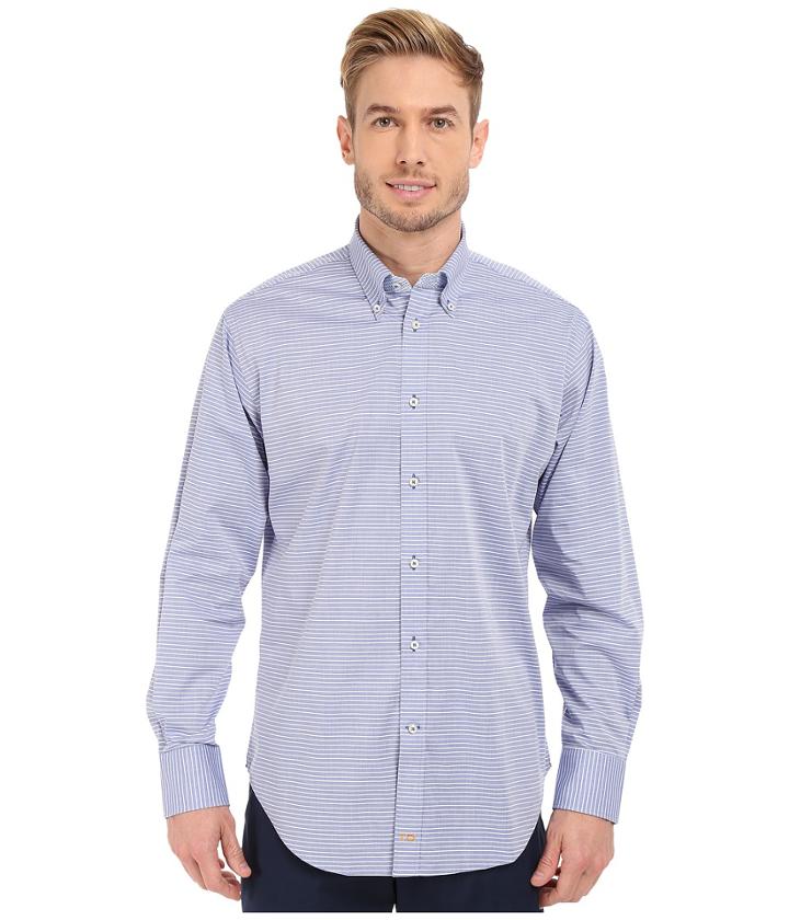 Thomas Dean &amp; Co. - Long Sleeve Woven Chambray Horizontal Stripe