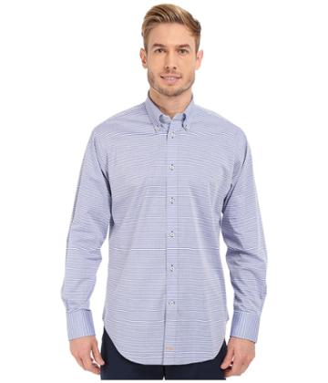 Thomas Dean &amp; Co. - Long Sleeve Woven Chambray Horizontal Stripe