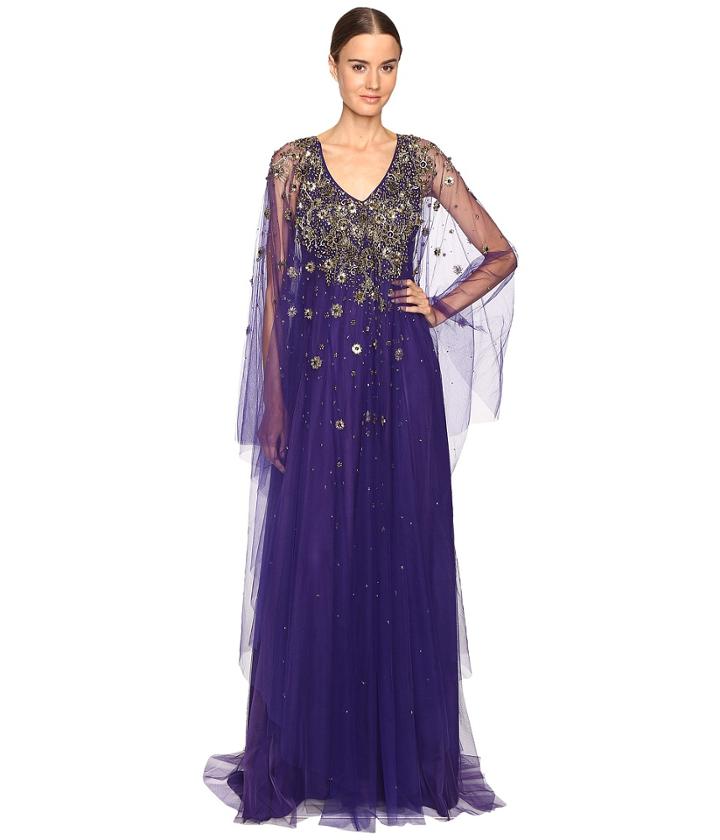 Marchesa - V-neck Caftan W/ Crystal And Beaded Jewel Neckline