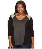 Karen Kane Plus - Plus Size Faux Suede Yoke Color Block Top
