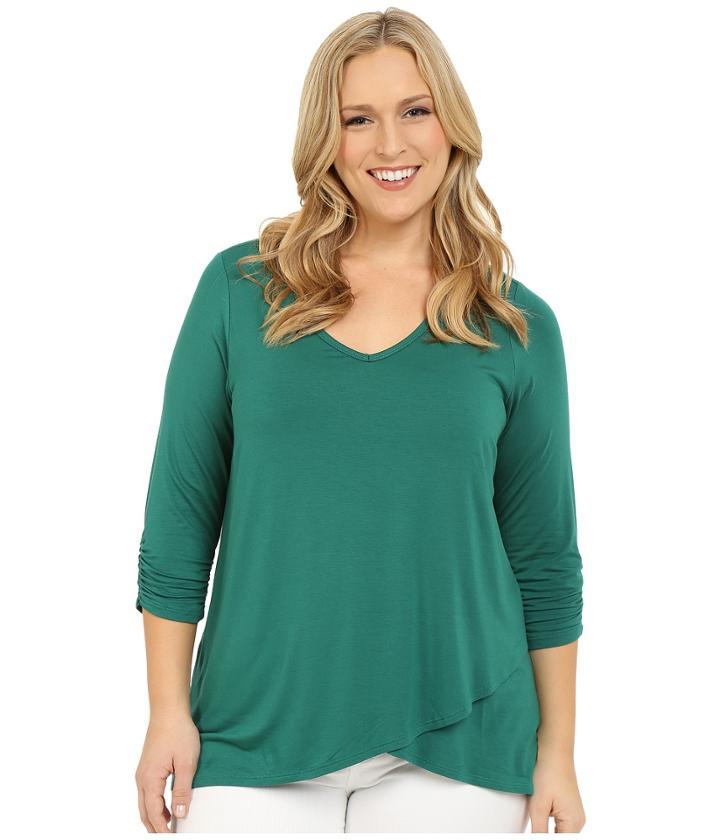 Karen Kane Plus - Plus Size Ruched Sleeve Asymmetrical Hem Top