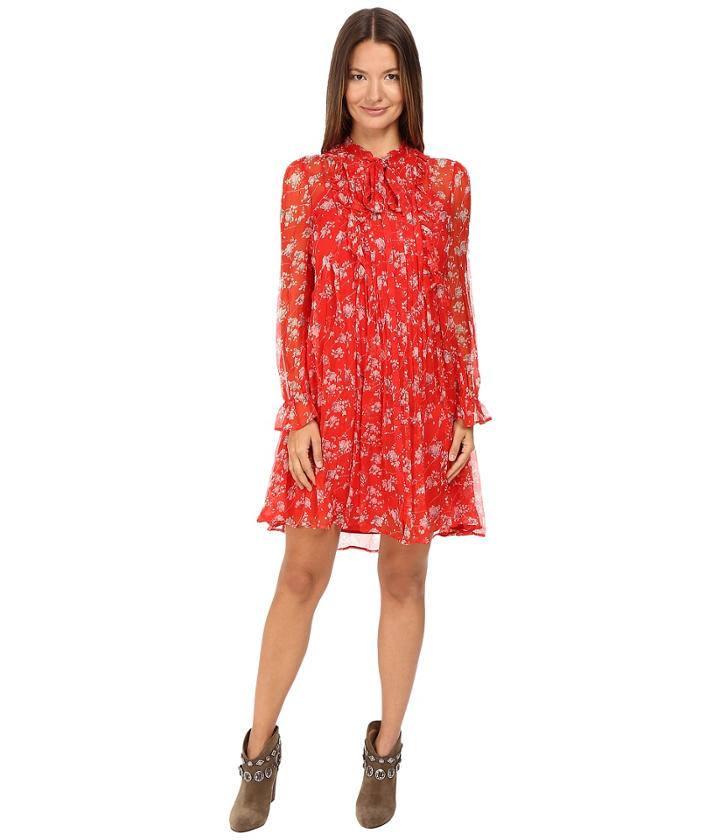 The Kooples - Dotted Line Flowers On Silk Crepon Dress
