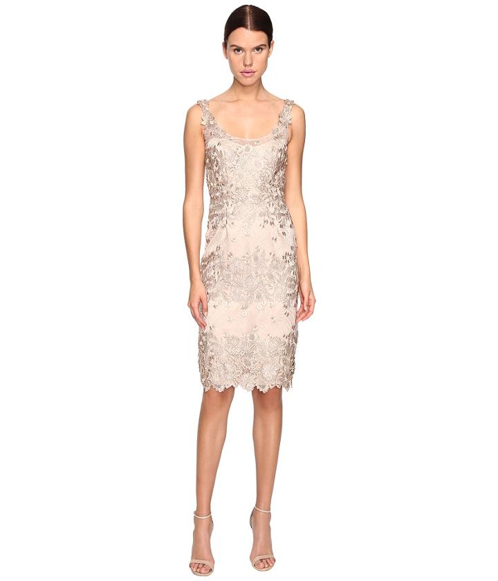 Marchesa Notte - Palm Embroidered Sheath Cocktail Dress
