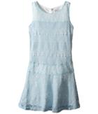 Us Angels - Striped Crochet Lace Sleeveless Fabric Color Block W/ Full Skirt