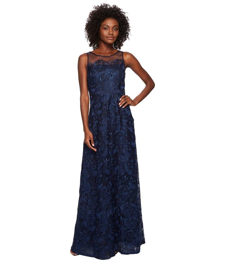 Adrianna Papell - Long Metallic Embroidered Gown