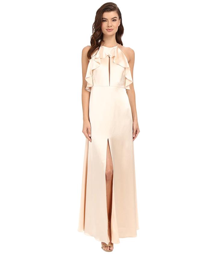 Jill Jill Stuart - Satin Back Crepe Halter Ruffled Neck Gown