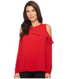 Vince Camuto - Cold-shoulder Asymmetrical Ruffle Yoke Blouse