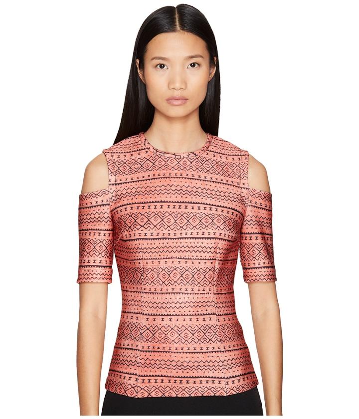 Yigal Azrou  L - Tribal Stripe Printed Scuba Cold Shoulder Top