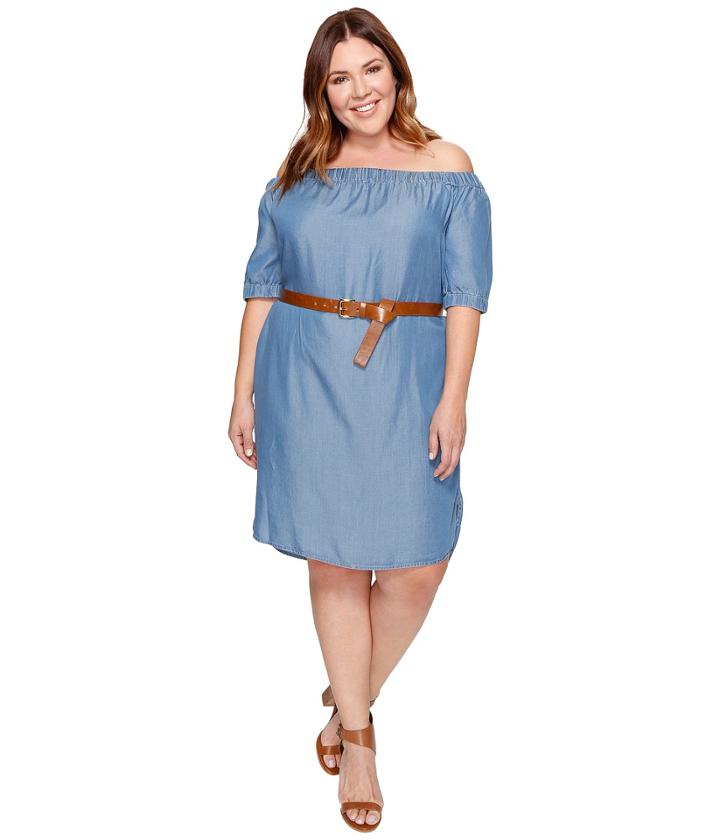 Michael Michael Kors - Plus Size Denim Off Shoulder Sleeveless Dress