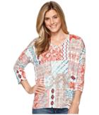 Tribal - Printed Jersey 3/4 Sleeve Drop Shoulder V-neck Top