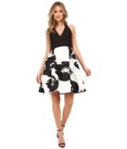 Halston Heritage - Sleeveless Halter Neck Print Blocked Dress
