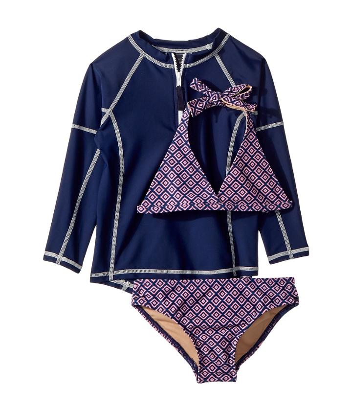 Toobydoo - Navy Pink Pattern Bikini Navy Rashguard Set