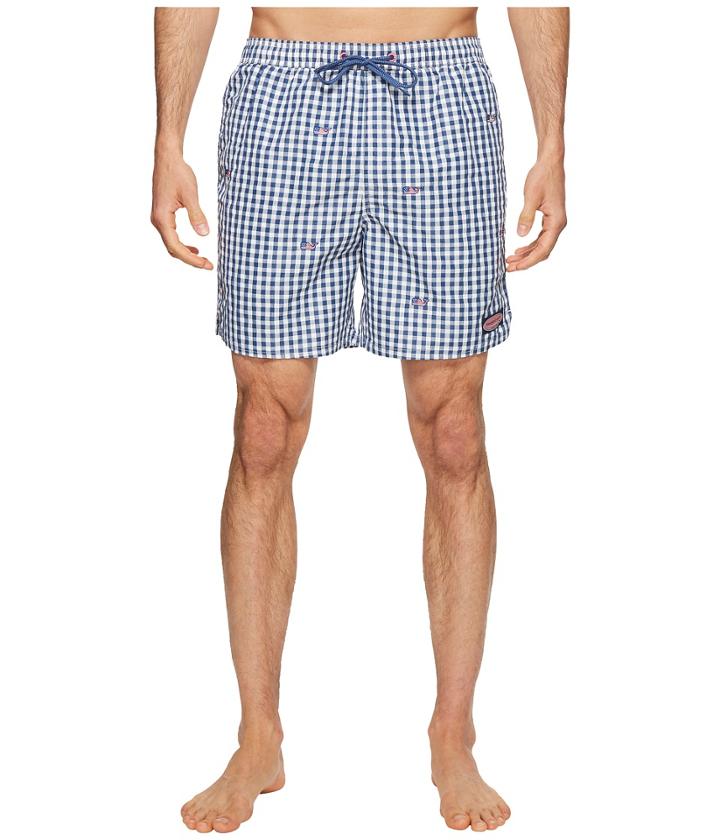 Vineyard Vines - Flag Whale Embroidered Gingham Chappy Swim Trunk