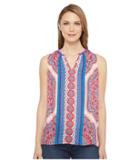 Tribal - Printed Sleeveless Blouse W/ Beads At Neck
