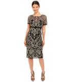 Marchesa Notte - Floral Embroidered Cocktail With Sheer Illusion Panel