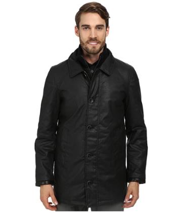 Vince Camuto Carbon Coated Cotton Car Coat With Removable Quilted Nylon Bib And Knit Collar