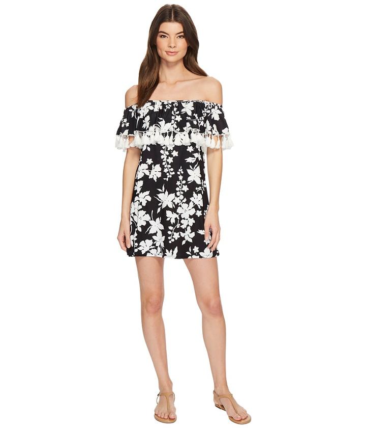 Michael Michael Kors - Floral Vine Off The Shoulder Cover-up Dress W/ Tassels Detachable Strap
