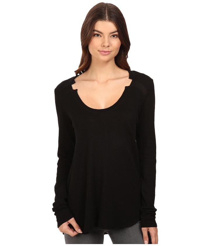 Heather - Sweater Knit Woven Inset Long Sleeve Top