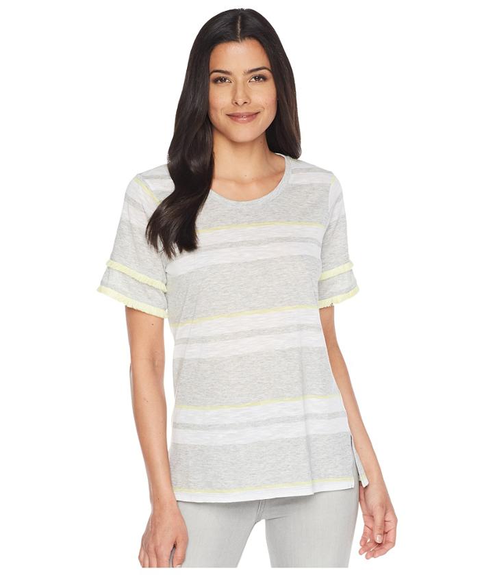 Two By Vince Camuto - Tiered Fringe Short Sleeve Stadium Stripe Top