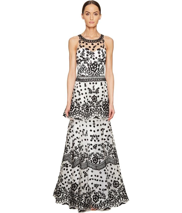 Marchesa Notte - All Over Embroidered Dress W/ Two Tiered Skirt
