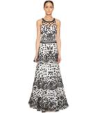 Marchesa Notte - All Over Embroidered Dress W/ Two Tiered Skirt