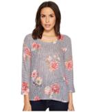 Nally &amp; Millie - Stripe Floral 3/4 Sleeve Sweater Top