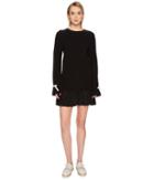Red Valentino - Knit Dress With Slit Sleeve Point D'esprit Flounce