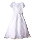 Us Angels - Short Sleeve Organza A-line Dress W/ Embroidered Appliques