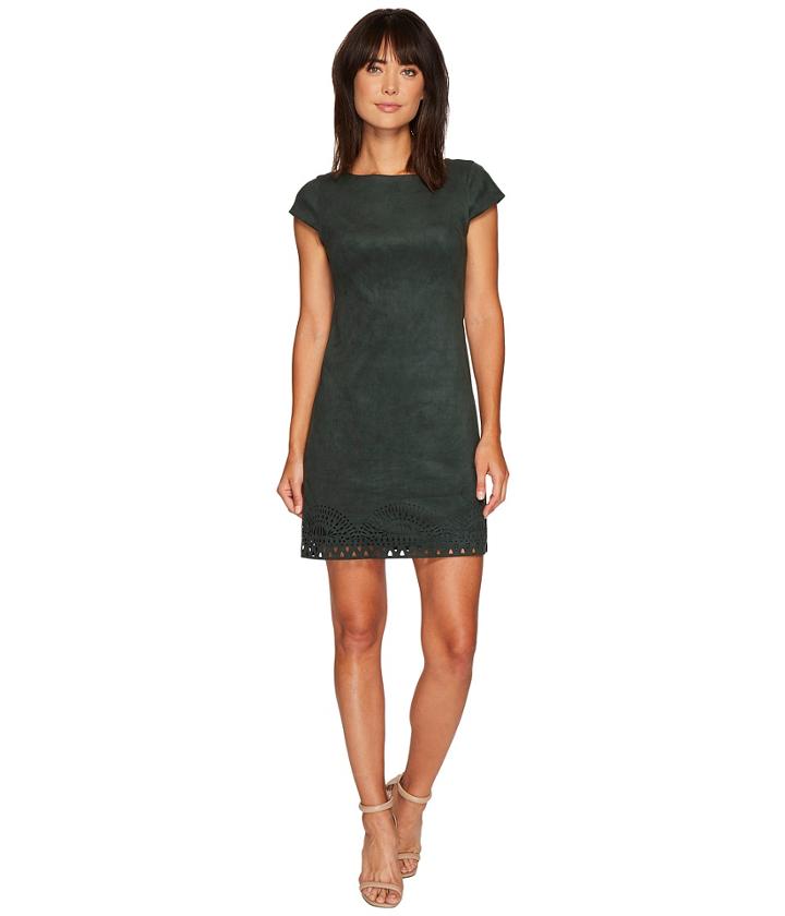 Vince Camuto - Suede Cap Sleeve A-line Dress W/ Laser Cut