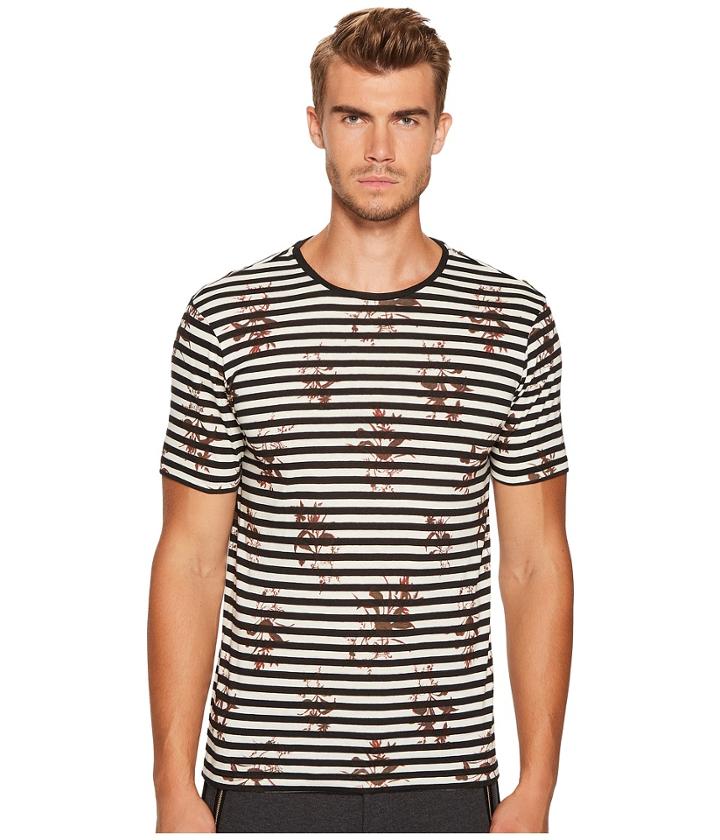 The Kooples - Round-collar Striped T-shirt With Flower Print
