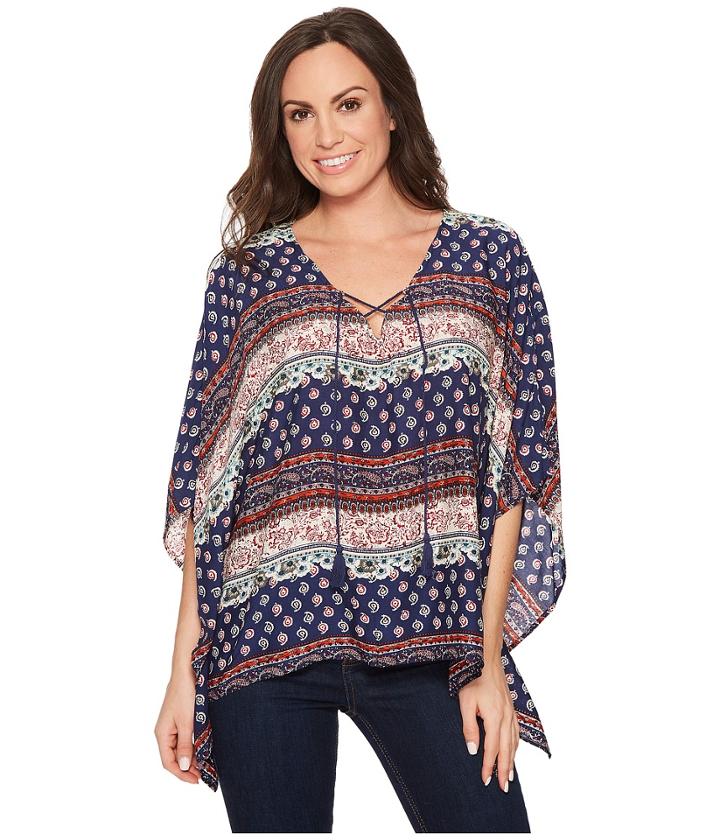 Roper - 1385 Border Print Rayon V-neck Poncho
