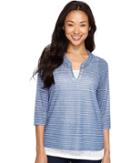 Tribal - 3/4 Sleeve Striped Knit Henley Top W/ Inside Cami