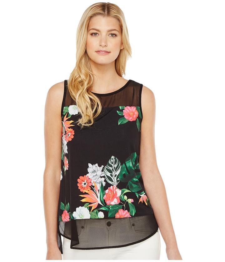 Vince Camuto - Sleeveless Havana Tropical Chiffon Mix Media Top