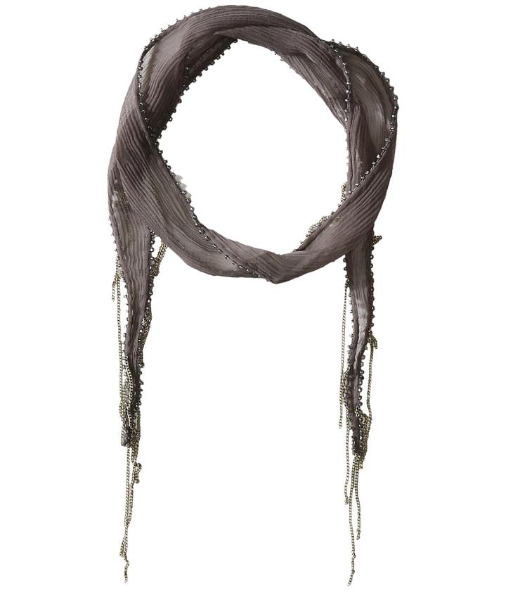 Chan Luu - Viscose Chiffon Solid Skinny Scarf With Chain Fringe