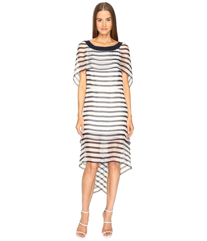 Alberta Ferretti - Short Sleeve Striped Cape Dress