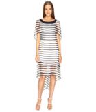 Alberta Ferretti - Short Sleeve Striped Cape Dress