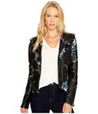 Blank Nyc - Black Vegan Leather Moto Graphic Studded Jacket In Teen Dream