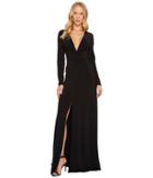 Halston Heritage - Long Sleeve V-neck Rouched Front Gown