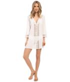 San Diego Hat Company - Bst1640 Deep V-neck 3/4 Sleeve Cotton Gauze Tunic/beach Cover-up With Crochet Trim