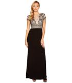 Adrianna Papell - Short Sleeve Beaded Top And Jersey Skirt Dress