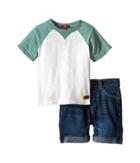 7 For All Mankind Kids - Five-pocket Roll Cuff Bermuda Denim Shorts And Baseball T-shirt