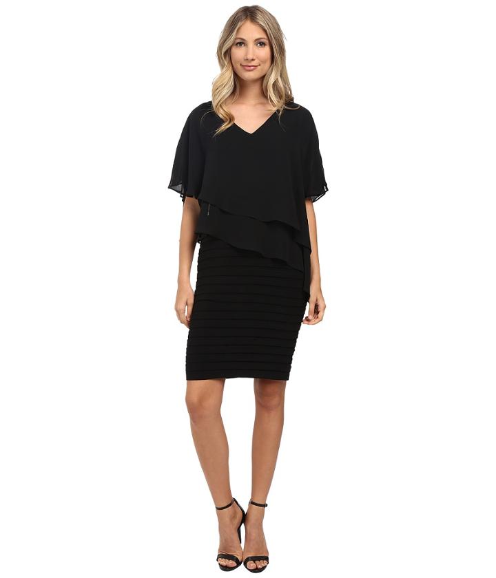 Adrianna Papell - Layered Chiffon Capelet Banded Dress