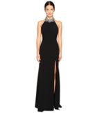 Marchesa Notte - Crepe Halter Gown With Slit And Beaded Choker